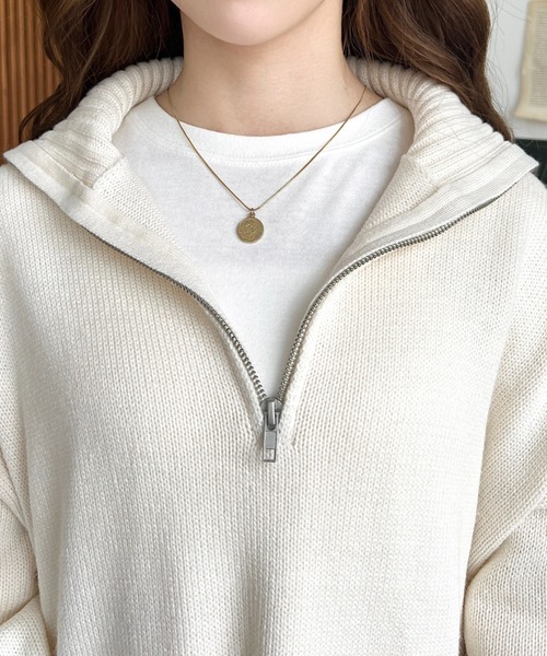 moment+（モーメントプラス）の「6G ハーフジップニットワンピース（ワンピース・レディース・ブラック/アイボリー/モカ/チャコールグレー/ブラウン・FREE/L/M）」の11枚目の写真