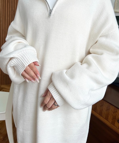 moment+（モーメントプラス）の「6G ハーフジップニットワンピース（ワンピース・レディース・ブラック/アイボリー/モカ/チャコールグレー/ブラウン・FREE/L/M）」の10枚目の写真