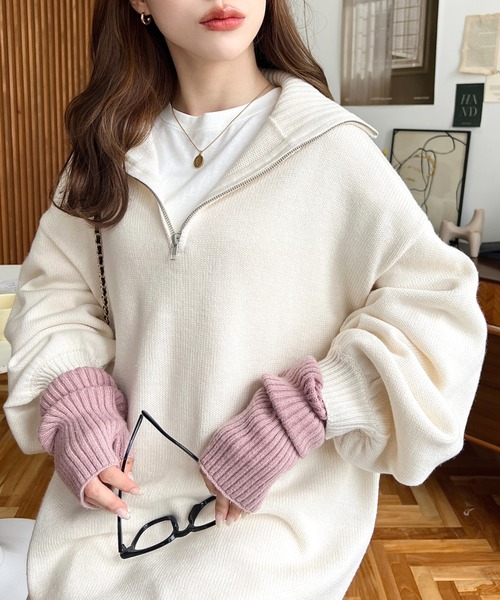 moment+（モーメントプラス）の「6G ハーフジップニットワンピース（ワンピース・レディース・ブラック/アイボリー/モカ/チャコールグレー/ブラウン・FREE/L/M）」の12枚目の写真