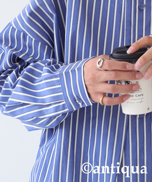 antiqua（アンティカ）の「レトロストライプシャツ（シャツ/ブラウス・レディース・ネイビー/オレンジ・FREE）」の18枚目の写真
