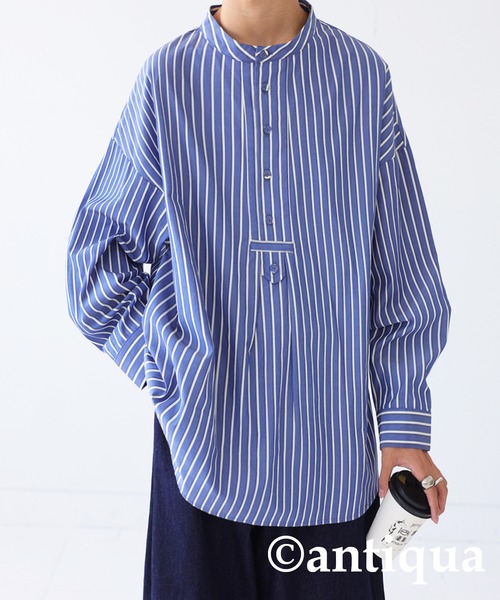 antiqua（アンティカ）の「レトロストライプシャツ（シャツ/ブラウス・レディース・ネイビー/オレンジ・FREE）」の19枚目の写真