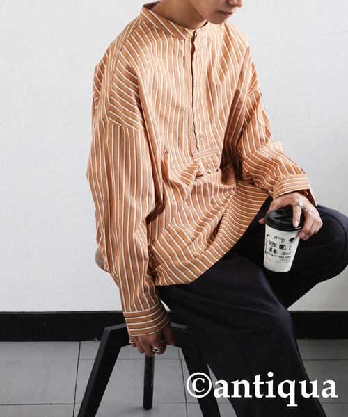 antiqua（アンティカ）の「レトロストライプシャツ（シャツ/ブラウス・レディース・ネイビー/オレンジ・FREE）」の10枚目の写真