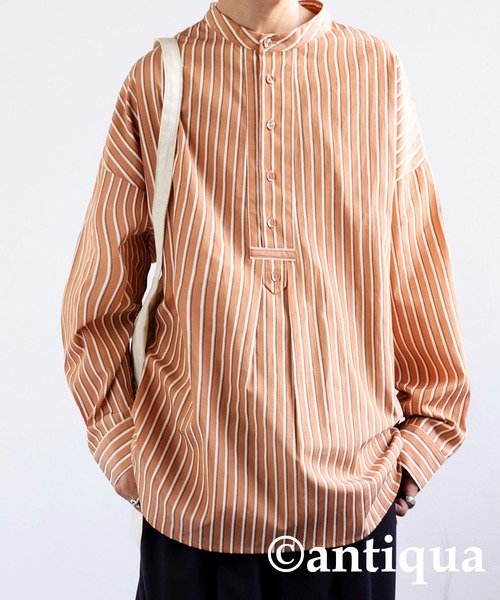 antiqua（アンティカ）の「レトロストライプシャツ（シャツ/ブラウス・レディース・ネイビー/オレンジ・FREE）」の11枚目の写真