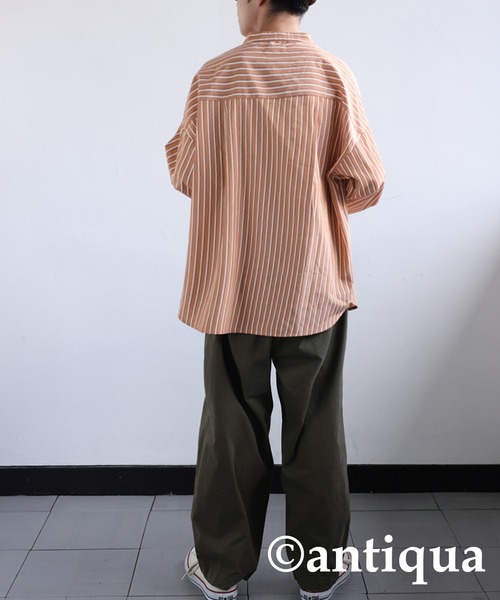 antiqua（アンティカ）の「レトロストライプシャツ（シャツ/ブラウス・レディース・ネイビー/オレンジ・FREE）」の6枚目の写真