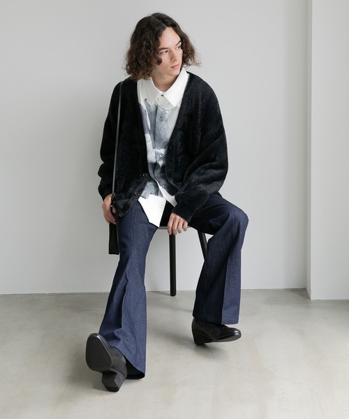 HARE（ハレ）の「シャギーニットカーディガン(HARE)（カーディガン/ボレロ・メンズ・ブラック/グレー/ブラウン/グリーン/ブルー/オレンジ・SMALL/MEDIUM）」の8枚目の写真