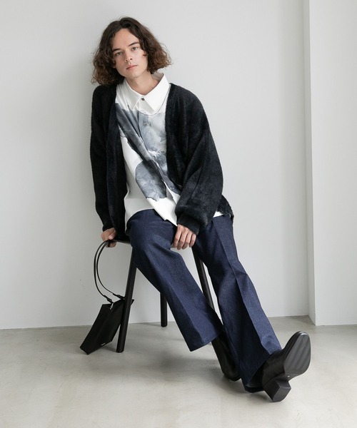 HARE（ハレ）の「シャギーニットカーディガン(HARE)（カーディガン/ボレロ・メンズ・ブラック/グレー/ブラウン/グリーン/ブルー/オレンジ・SMALL/MEDIUM）」の10枚目の写真