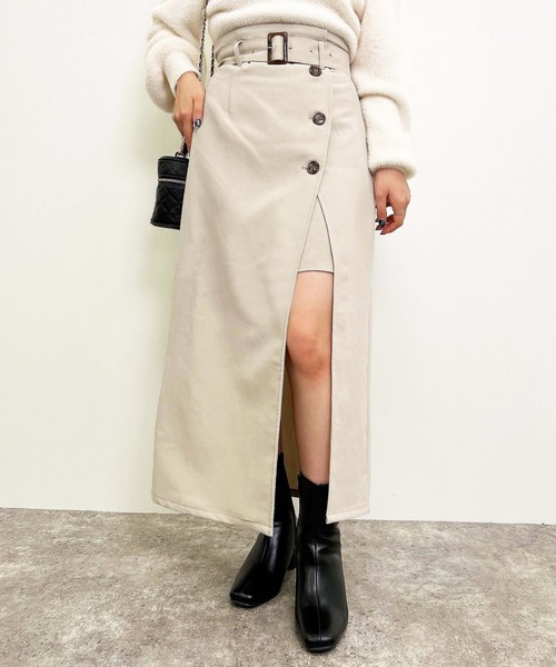 INGNI(イング)の「共ベルト付スリットナロースカート(スカート・レディース・ブラウン系その他2/ライトベージュ/ブラック/ブラウン・FREE)」の4枚目の写真