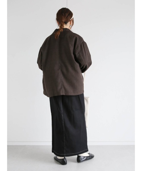 ehka sopo（エヘカソポ）の「グレンチェックテーラードジャケット(セットアップ可)（ノーカラージャケット・レディース・ブラウン/グレー/チャコール・ﾌﾘ-）」の6枚目の写真