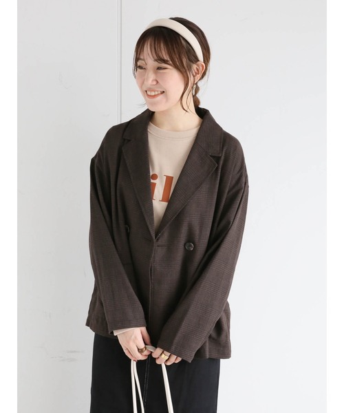 ehka sopo（エヘカソポ）の「グレンチェックテーラードジャケット(セットアップ可)（ノーカラージャケット・レディース・ブラウン/グレー/チャコール・ﾌﾘ-）」の18枚目の写真