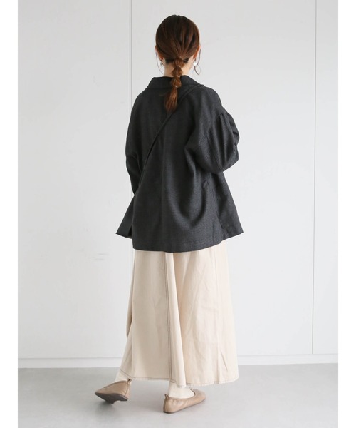 ehka sopo（エヘカソポ）の「グレンチェックテーラードジャケット(セットアップ可)（ノーカラージャケット・レディース・ブラウン/グレー/チャコール・ﾌﾘ-）」の16枚目の写真