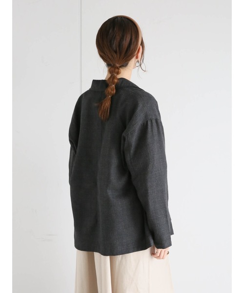 ehka sopo（エヘカソポ）の「グレンチェックテーラードジャケット(セットアップ可)（ノーカラージャケット・レディース・ブラウン/グレー/チャコール・ﾌﾘ-）」の9枚目の写真