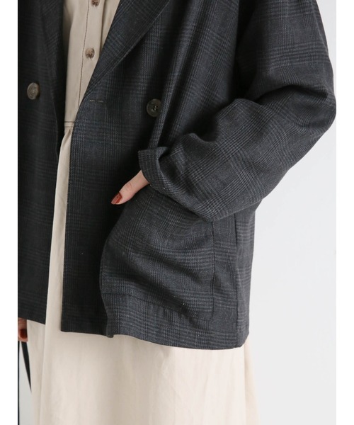 ehka sopo（エヘカソポ）の「グレンチェックテーラードジャケット(セットアップ可)（ノーカラージャケット・レディース・ブラウン/グレー/チャコール・ﾌﾘ-）」の19枚目の写真