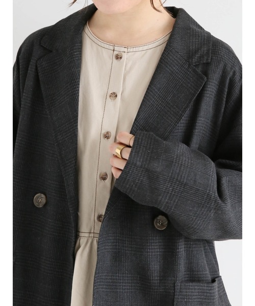 ehka sopo（エヘカソポ）の「グレンチェックテーラードジャケット(セットアップ可)（ノーカラージャケット・レディース・ブラウン/グレー/チャコール・ﾌﾘ-）」の14枚目の写真