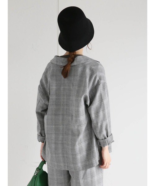 ehka sopo（エヘカソポ）の「グレンチェックテーラードジャケット(セットアップ可)（ノーカラージャケット・レディース・ブラウン/グレー/チャコール・ﾌﾘ-）」の15枚目の写真
