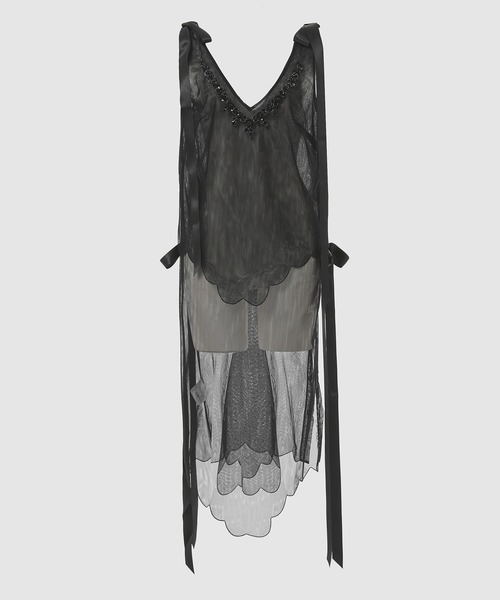 Simone Rocha（シモーネロシャ）の「TIERED SCALLOP DRESS W/ BOW DETAIL & BEADING（ドレス・レディース・ベージュ系その他/ブラック系その他・6）」の2枚目の写真