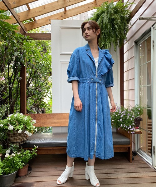 セール】フリルデザインデニムワンピース（ワンピース）｜AVIE