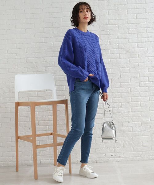 SHOO・LA・RUE（シューラルー）の「◆【洗える/SS-3L】裏面起毛デニムテーパードパンツ（デニムパンツ・レディース・ブルー/ダークネイビー・01/02/03/04/05/10）」の14枚目の写真