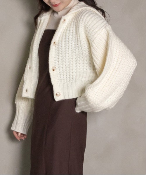 RANDA（ランダ）の「ローゲージニットカーディガン（カーディガン/ボレロ・レディース・ホワイト/パープル/ピンク・FREE）」の5枚目の写真