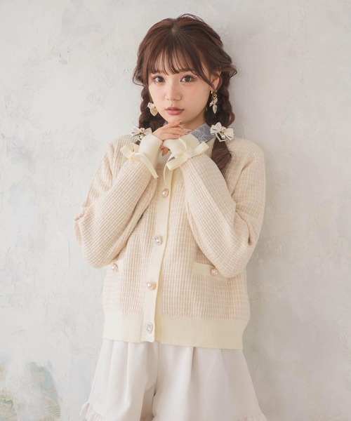 ROJITA（ロジータ）の「ツイードニットライクショートカーデ（カーディガン/ボレロ・レディース・ピンク/アイボリー/ブラック・FREE）」の4枚目の写真