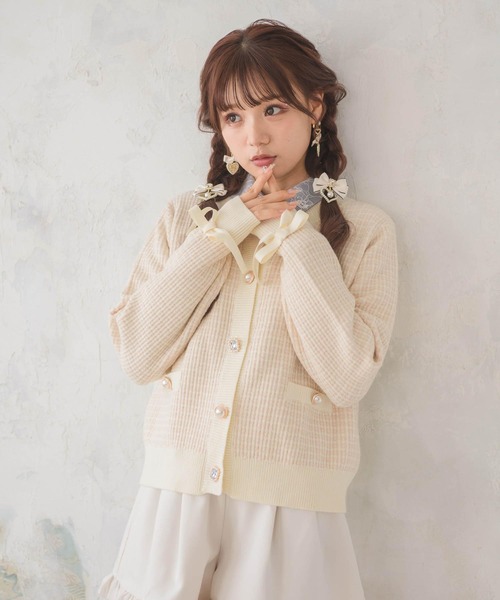 ROJITA（ロジータ）の「ツイードニットライクショートカーデ（カーディガン/ボレロ・レディース・ピンク/アイボリー/ブラック・FREE）」の5枚目の写真