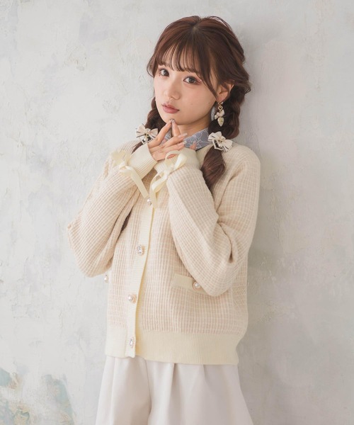 ROJITA（ロジータ）の「ツイードニットライクショートカーデ（カーディガン/ボレロ・レディース・ピンク/アイボリー/ブラック・FREE）」の6枚目の写真