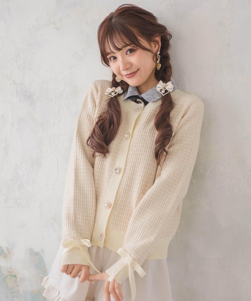 ROJITA（ロジータ）の「ツイードニットライクショートカーデ（カーディガン/ボレロ・レディース・ピンク/アイボリー/ブラック・FREE）」の9枚目の写真