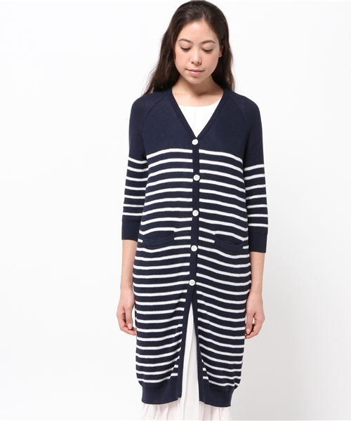 SHIPS for women（シップスフォーウィメン）の「★★SHIPS Days: コットンシルクニット ロングカーディガン（ニット/セーター・レディース・ネイビー/ホワイト・ONE SIZE）」の5枚目の写真
