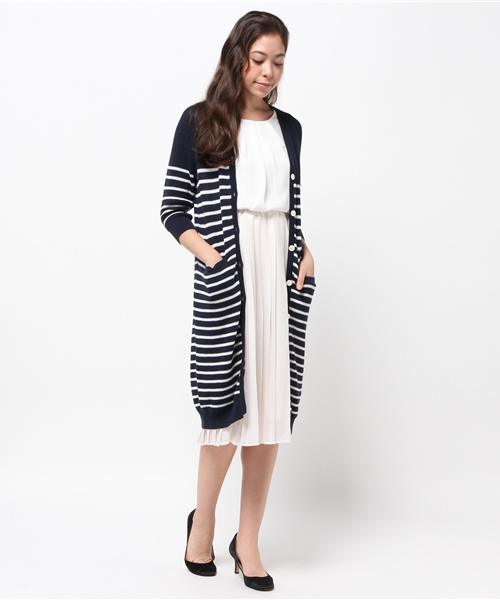 SHIPS for women（シップスフォーウィメン）の「★★SHIPS Days: コットンシルクニット ロングカーディガン（ニット/セーター・レディース・ネイビー/ホワイト・ONE SIZE）」の8枚目の写真