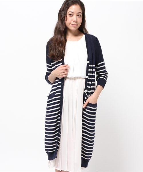 SHIPS for women（シップスフォーウィメン）の「★★SHIPS Days: コットンシルクニット ロングカーディガン（ニット/セーター・レディース・ネイビー/ホワイト・ONE SIZE）」の14枚目の写真