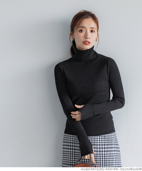 coca（coca）（コカ）の「中肉厚タートルネックリブニット（ニット/セーター・レディース・グレイッシュベージュ/ブラック・S/M/L）」の3枚目の写真