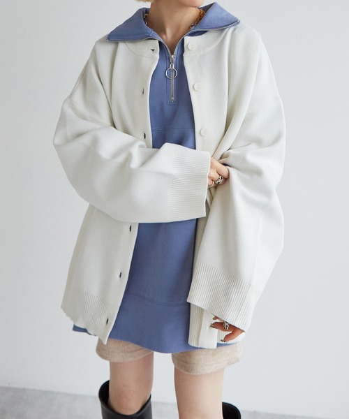 w closet(ダブルクローゼット)の「【前後2WAY】クルーネックカーディガン(カーディガン/ボレロ・レディース・ピンク系その他/ホワイト×ブルー/オフホワイト/ブルー/ピンク・FREE)」の2枚目の写真