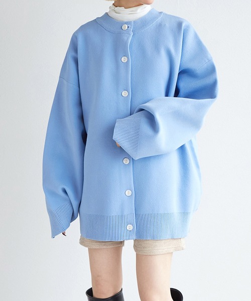 w closet(ダブルクローゼット)の「【前後2WAY】クルーネックカーディガン(カーディガン/ボレロ・レディース・ピンク系その他/ホワイト×ブルー/オフホワイト/ブルー/ピンク・FREE)」の3枚目の写真