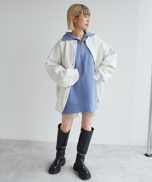 w closet(ダブルクローゼット)の「【前後2WAY】クルーネックカーディガン(カーディガン/ボレロ・レディース・ピンク系その他/ホワイト×ブルー/オフホワイト/ブルー/ピンク・FREE)」の6枚目の写真