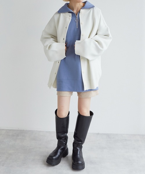 w closet(ダブルクローゼット)の「【前後2WAY】クルーネックカーディガン(カーディガン/ボレロ・レディース・ピンク系その他/ホワイト×ブルー/オフホワイト/ブルー/ピンク・FREE)」の9枚目の写真