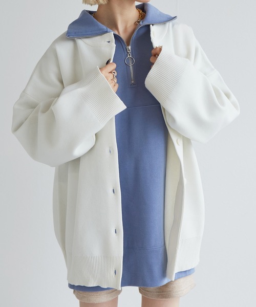 w closet(ダブルクローゼット)の「【前後2WAY】クルーネックカーディガン(カーディガン/ボレロ・レディース・ピンク系その他/ホワイト×ブルー/オフホワイト/ブルー/ピンク・FREE)」の16枚目の写真