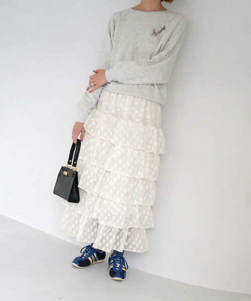 SLOBE citron.（スローブシトロン）の「SLOBE citron.フラワーオーガンジーフリルスカート（スカート・レディース・ホワイト・FREE）」の6枚目の写真