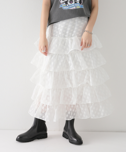 SLOBE citron.（スローブシトロン）の「SLOBE citron.フラワーオーガンジーフリルスカート（スカート・レディース・ホワイト・FREE）」の12枚目の写真