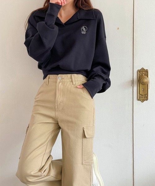 SONA（ソナ）の「SONA ASH刺繍セミクロップトレーナー（スウェット・レディース・ネイビー/グレー系その他・FREE）」の9枚目の写真