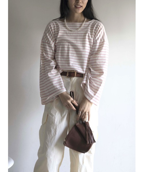 Yucca(ユッカ)の「ボーダーフレアスリーブT(Tシャツ/カットソー・レディース・ブラック/オフホワイト/ピンク・FREE)」の19枚目の写真