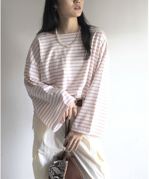 Yucca(ユッカ)の「ボーダーフレアスリーブT(Tシャツ/カットソー・レディース・ブラック/オフホワイト/ピンク・FREE)」の21枚目の写真