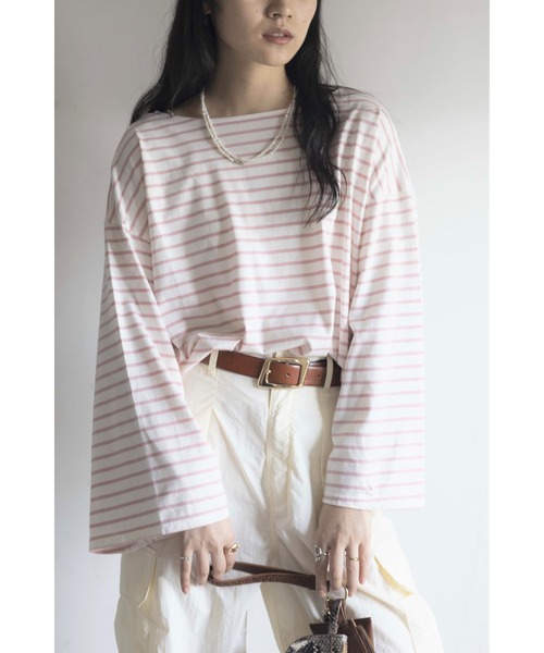 Yucca(ユッカ)の「ボーダーフレアスリーブT(Tシャツ/カットソー・レディース・ブラック/オフホワイト/ピンク・FREE)」の22枚目の写真