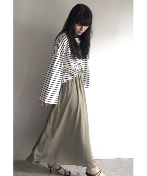 Yucca(ユッカ)の「ボーダーフレアスリーブT(Tシャツ/カットソー・レディース・ブラック/オフホワイト/ピンク・FREE)」の7枚目の写真