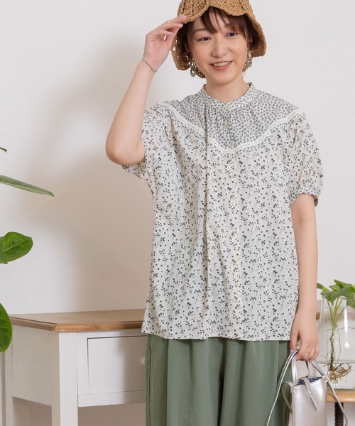 POU DOU DOU(プードゥドゥ)の「シフォンプリントミックスドルマンブラウス(シャツ/ブラウス・レディース・ブラック/アイボリー/ブラウン・3)」の14枚目の写真