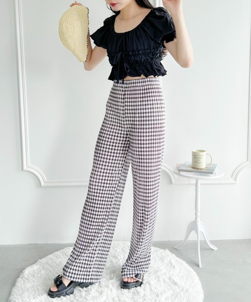 Loueme（ルエム）の「ギンガムチェックプリーツパンツ（その他パンツ