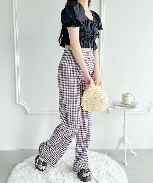 Loueme（ルエム）の「ギンガムチェックプリーツパンツ（その他パンツ