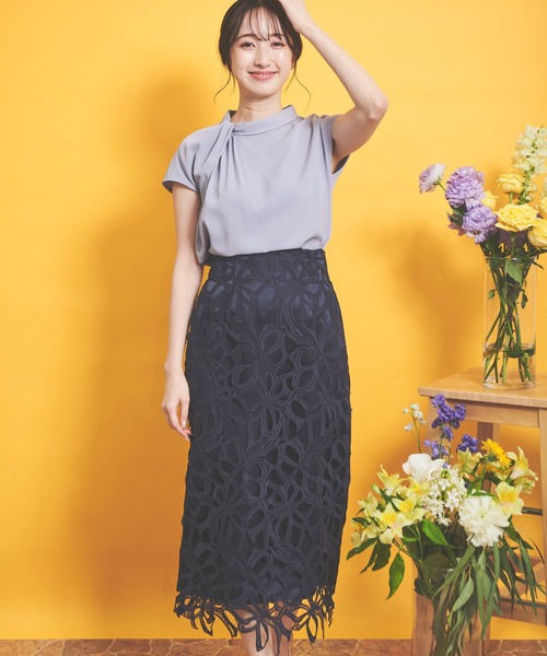 NOELA（ノエラ）の「リボンレースタイトスカート（スカート・レディース・オフホワイト/ネイビー/イエロー/ラベンダー・S/M）」の3枚目の写真