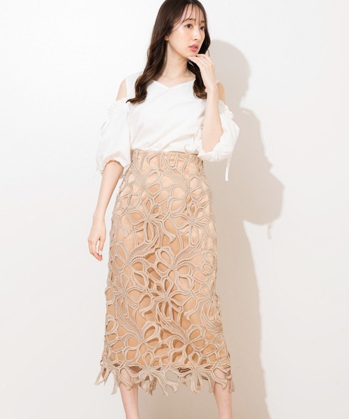 NOELA（ノエラ）の「リボンレースタイトスカート（スカート・レディース・オフホワイト/ネイビー/イエロー/ラベンダー・S/M）」の18枚目の写真