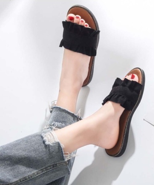 Miniministore(ミニミニストア)の「フリルデザイン フラットサンダル(サンダル・レディース・ベージュ/ライトブルー/イエロー/ブラック・36/35/37/38/39)」の15枚目の写真