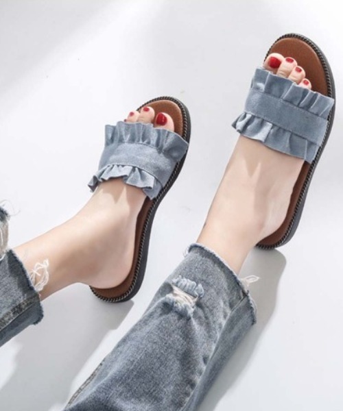 Miniministore(ミニミニストア)の「フリルデザイン フラットサンダル(サンダル・レディース・ベージュ/ライトブルー/イエロー/ブラック・36/35/37/38/39)」の18枚目の写真