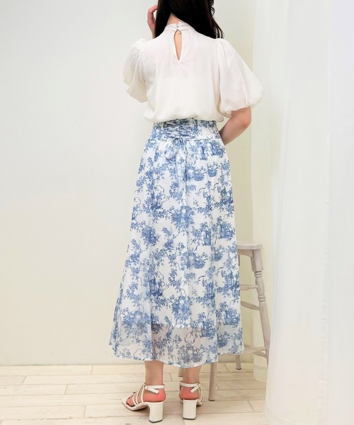 セール】モノトーン花柄シアーBACKレースUPマーメイドスカート